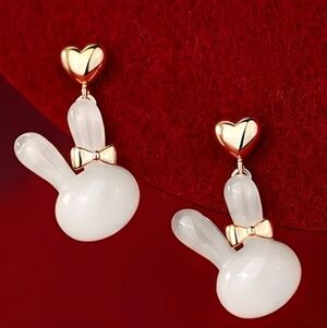 5/20 Gold and White Heart Rabbit Easter Earrings
